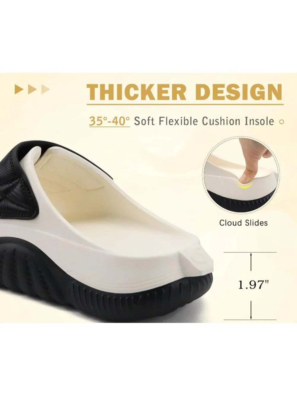 Men's Black&White Recovery Sandals Orthopaedic Walking Slides Adjustable Thick